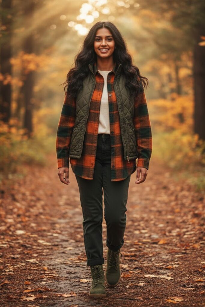 5. Autumn layering with flannel shirts