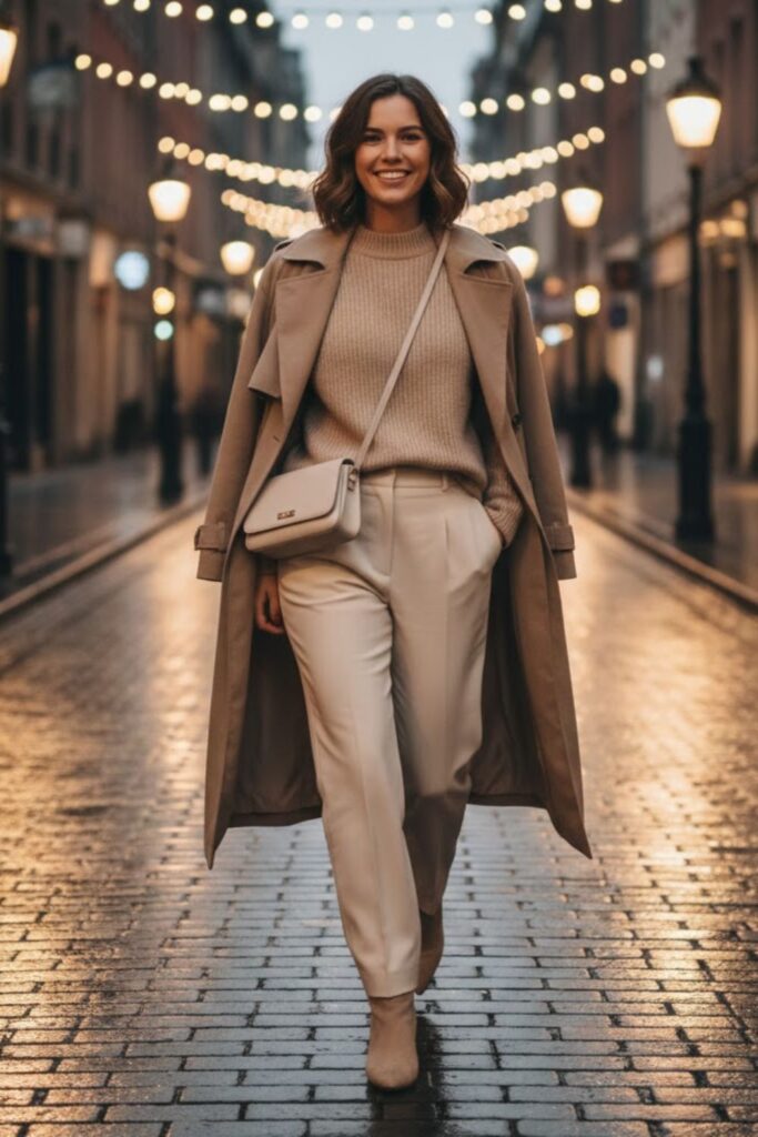 6. Cream Suede Boots with Monochrome Neutrals