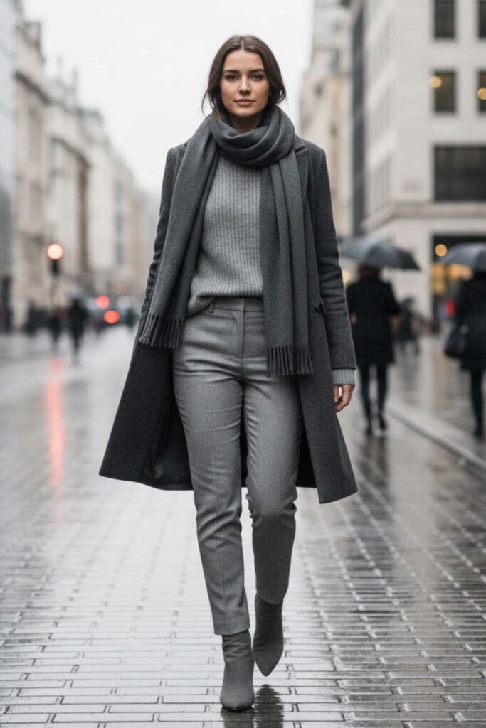 6. Grey Suede Boots with Monochrome Styling
