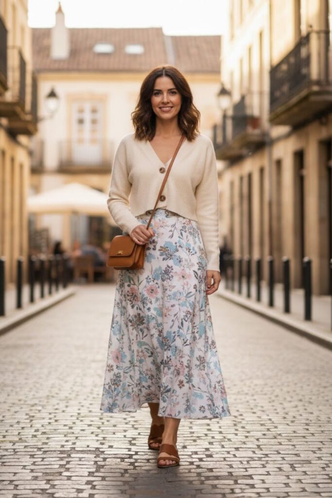 6. High-Waisted Maxi Skirt with Cropped Cardigan