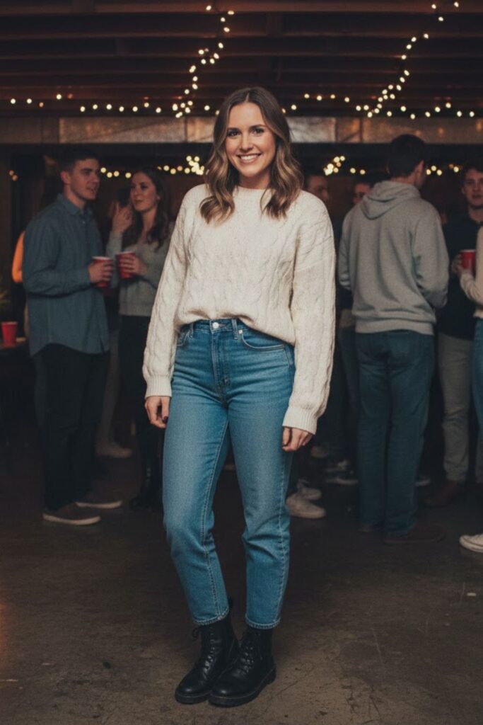 6. Knit Sweater With Straight-Leg Jeans
