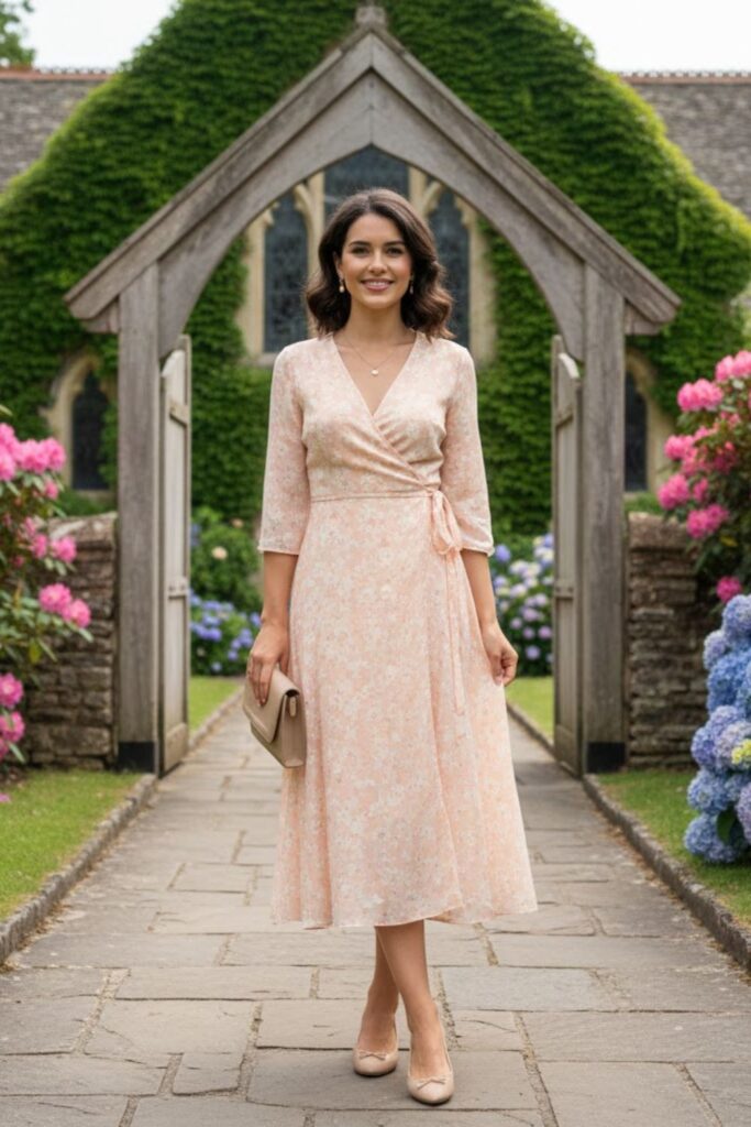 6. Soft Wrap Dress with Closed-Toe Flats