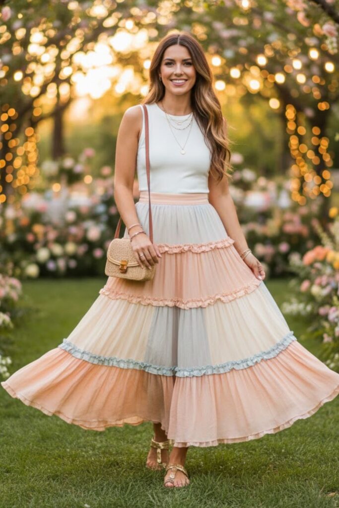 6. Tiered Maxi Skirt with Fitted Top