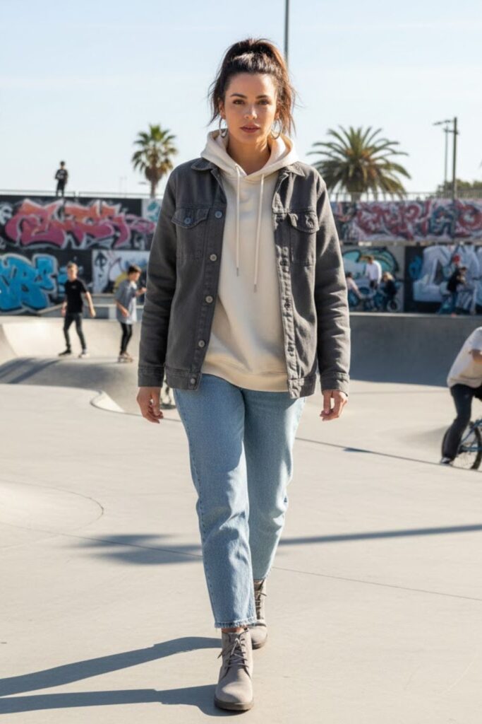 7. Grey Suede Boots Outfit with Casual Streetwear Touch