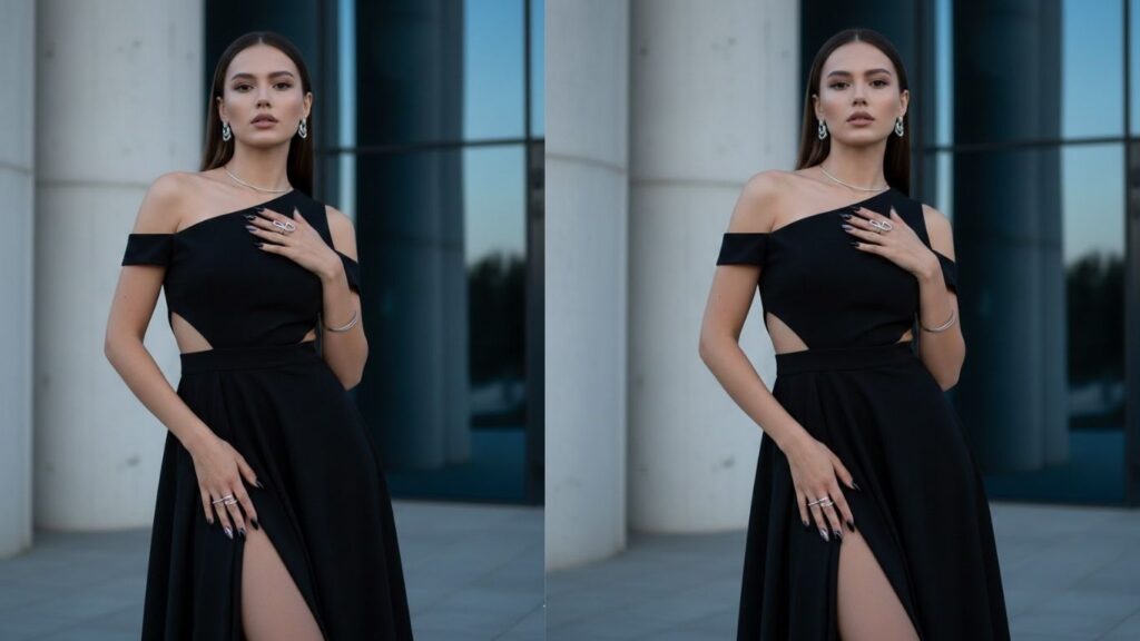 8. Black almond nails with silver accents