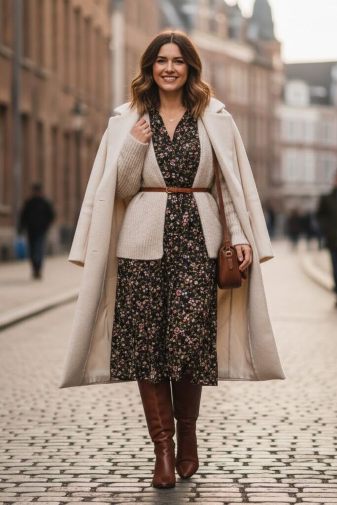 8. Midi Dress With Knit Layering