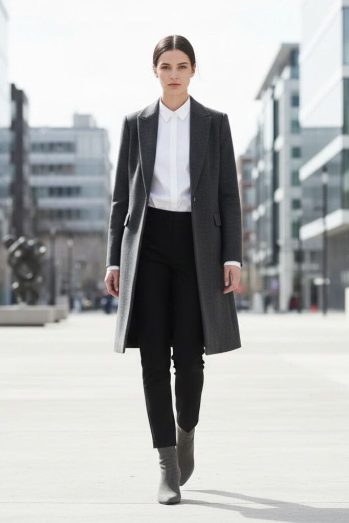 9. Grey Suede Boots Outfit with Minimalist Style