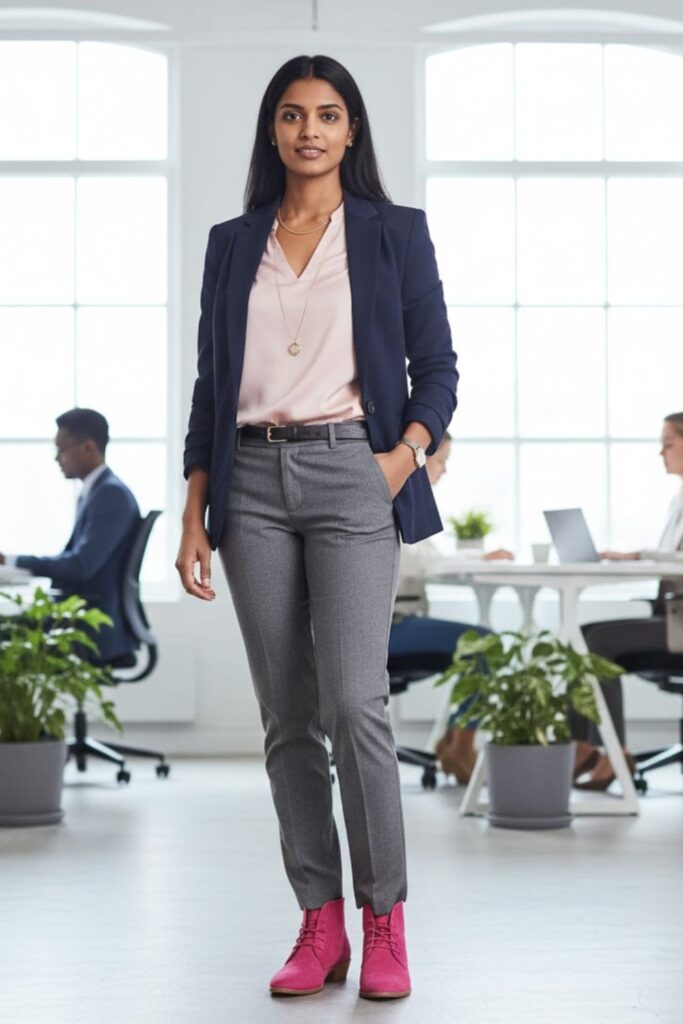 9. Relaxed office outfit with tailored pants