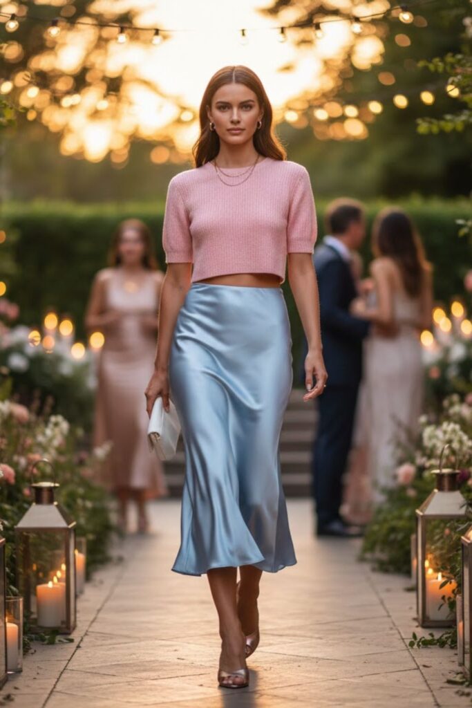 9. Satin Slip Skirt with Knit Crop Top