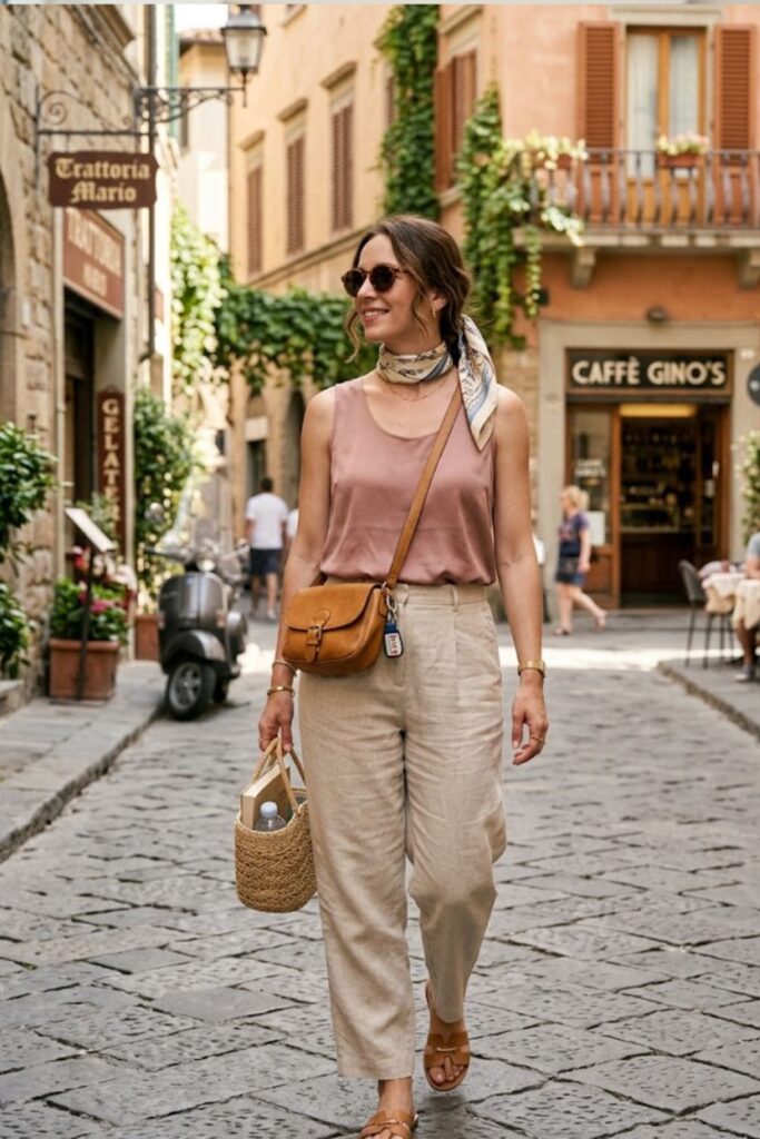 1. Linen Pants with Sleeveless Blouse
