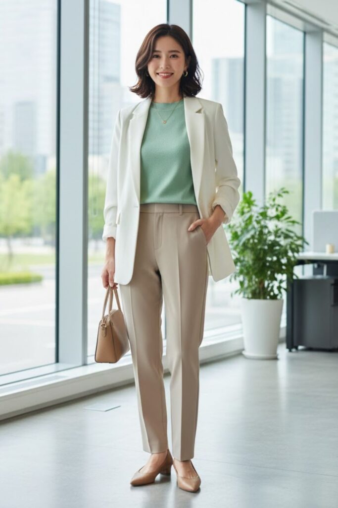 1. Tailored Blazer with Straight-Leg Trousers and Knit Top