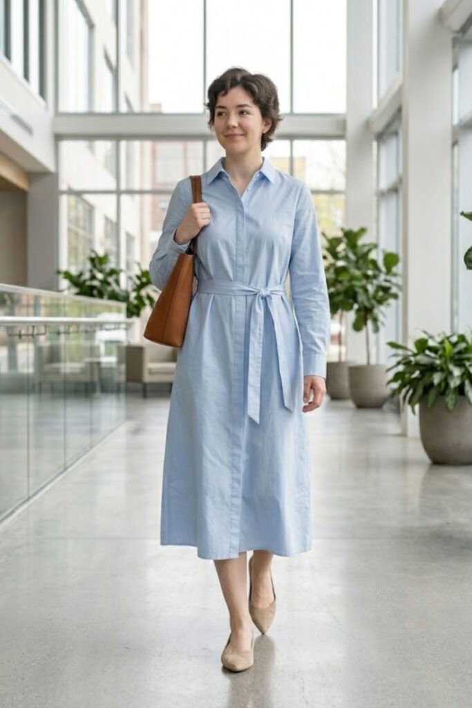 10. Shirt Dress with Belt and Flats