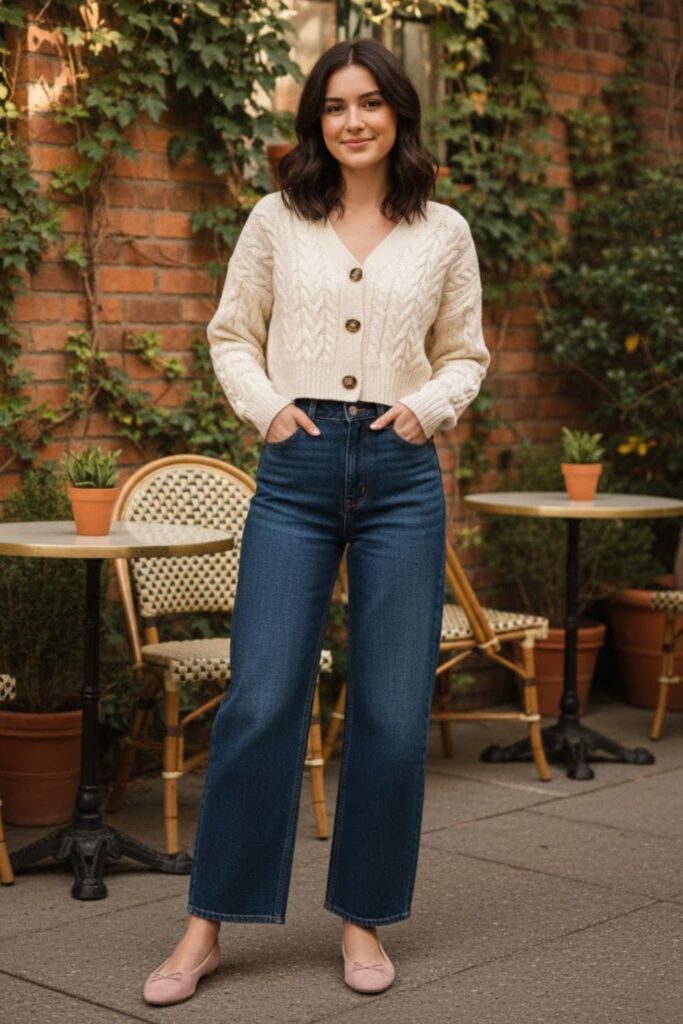 10. Wide Leg Jeans With Cropped Cardigan