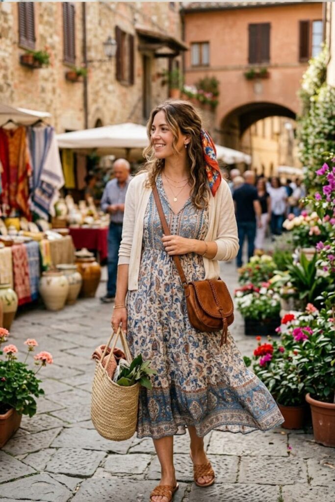 11. Boho Dress with Flats