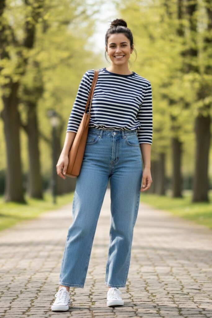 11. Wide Leg Jeans With Striped Top
