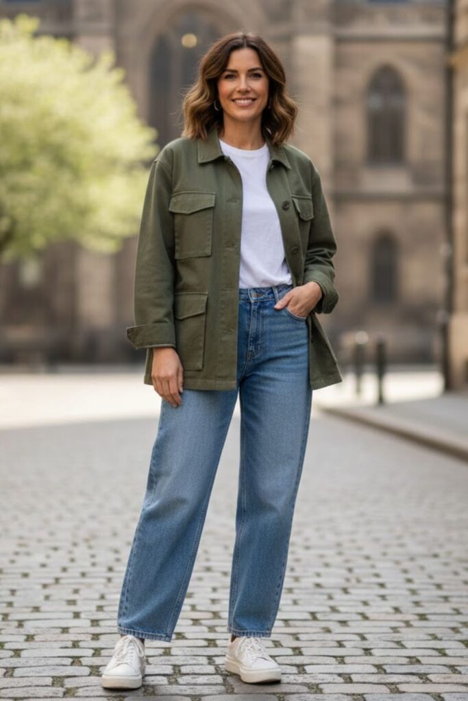 12. Wide Leg Jeans With Utility Jacket