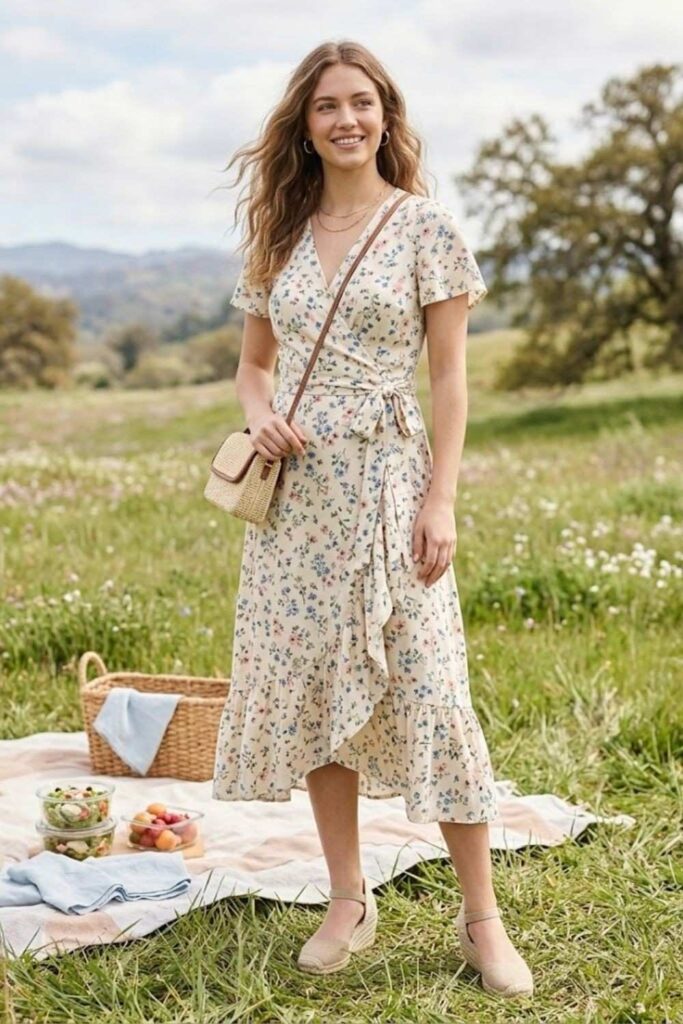 12. Wrap Dress with Wedges