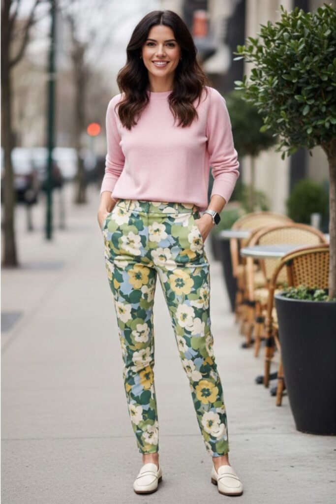 13. Crew Neck Sweater with Patterned Pants