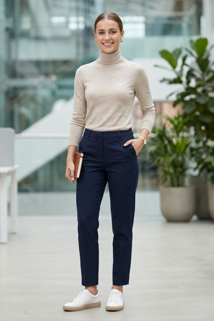 13. Lightweight Turtleneck with Tailored Pants