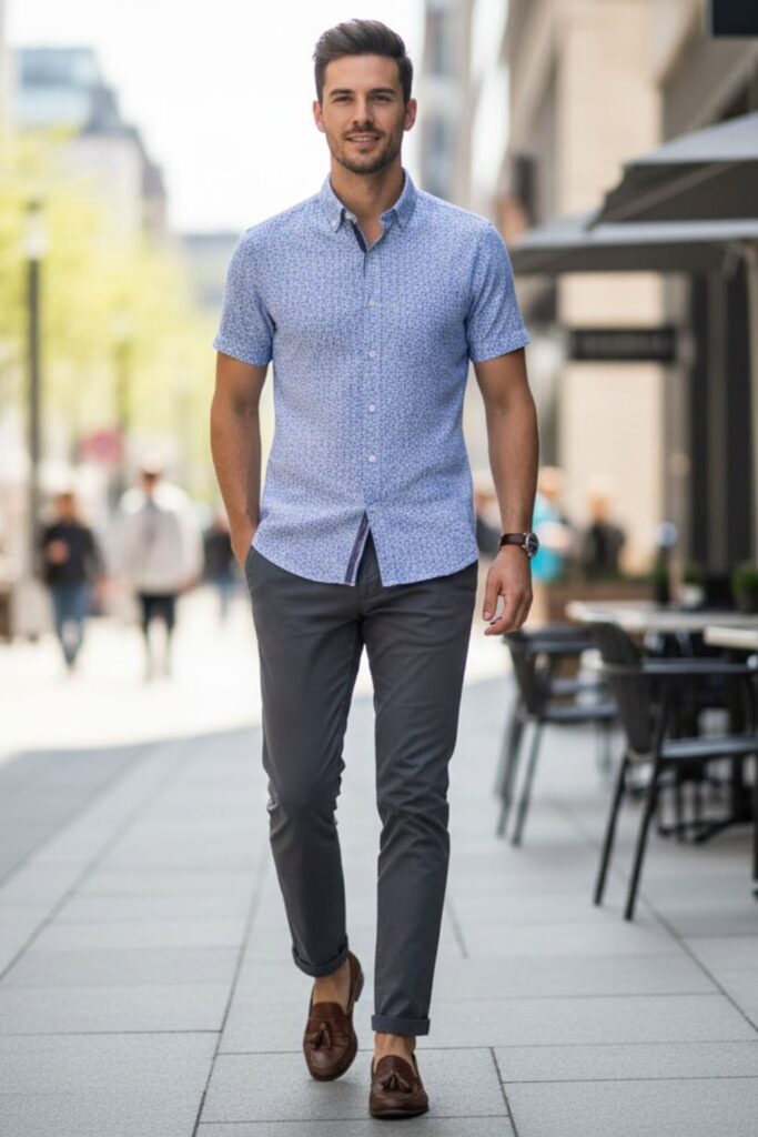 14. Short-Sleeve Shirt with Slim Trousers