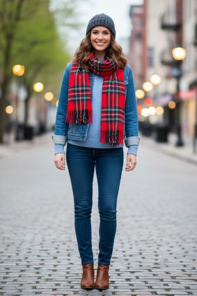 15. Lightweight Sweater with Denim Jacket and Boots