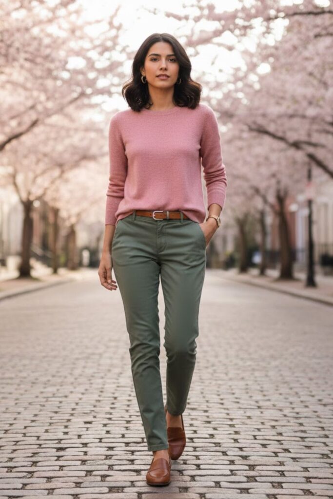 2. Lightweight Knit Sweater with Chinos