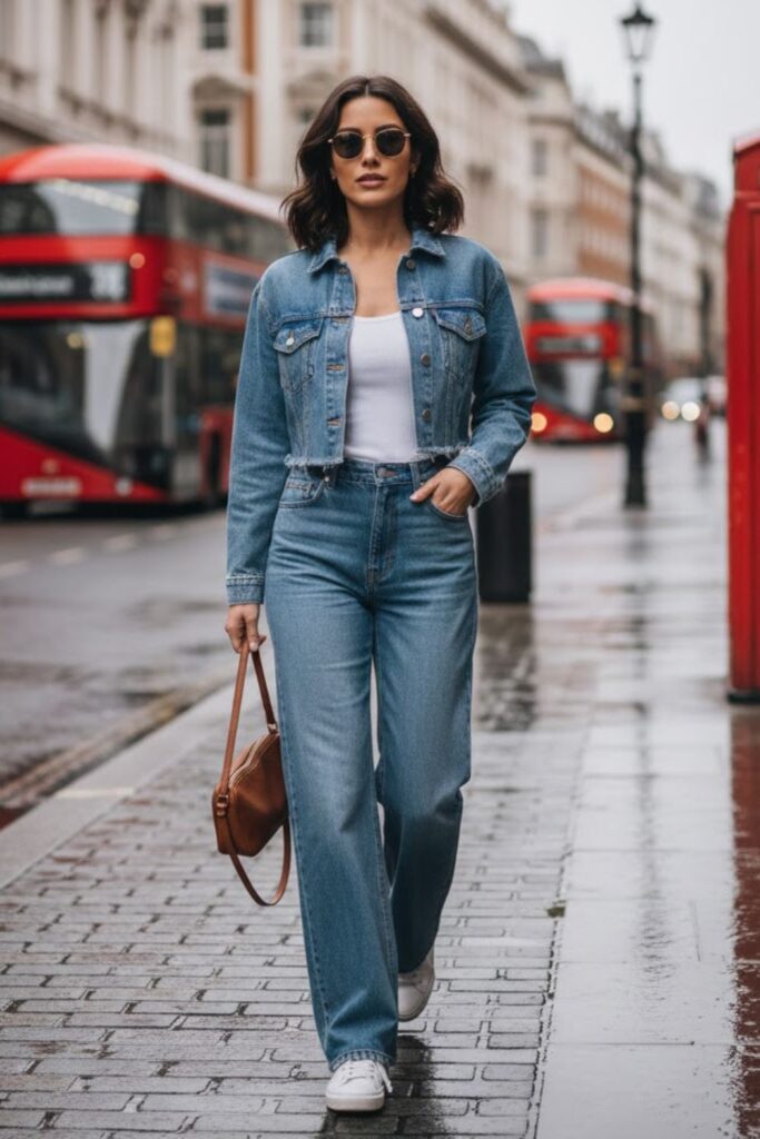 2. Wide Leg Jeans With Cropped Denim Jacket