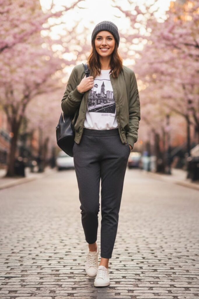 3. Bomber Jacket with Graphic Tee and Joggers