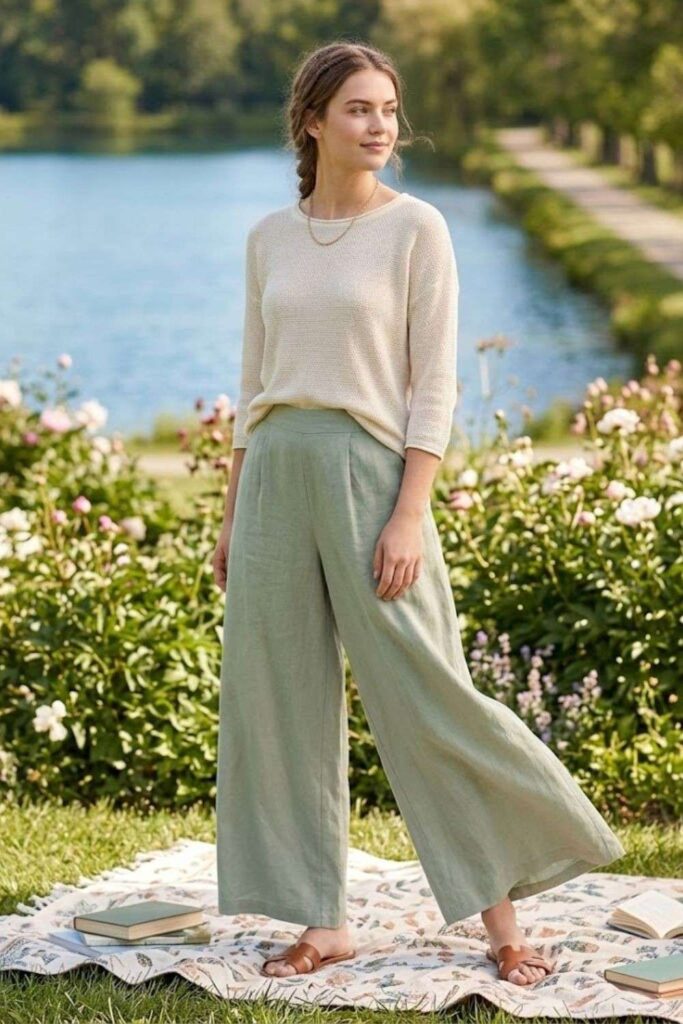 3. Lightweight Knit Top with Flowing Wide-Leg Pants