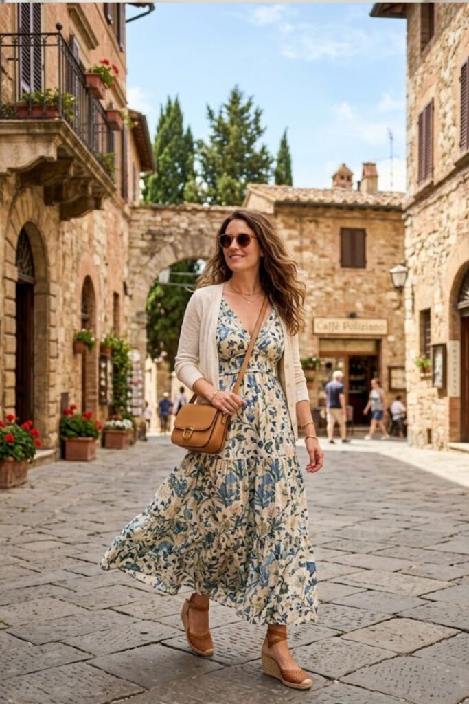 4. Maxi Dress with Light Cardigan