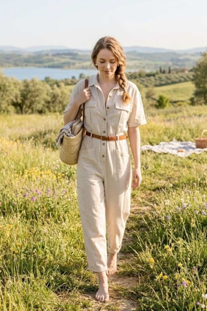 6. Casual Jumpsuit with Belt and Sneakers