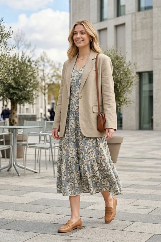 6. Relaxed Blazer with Midi Dress
