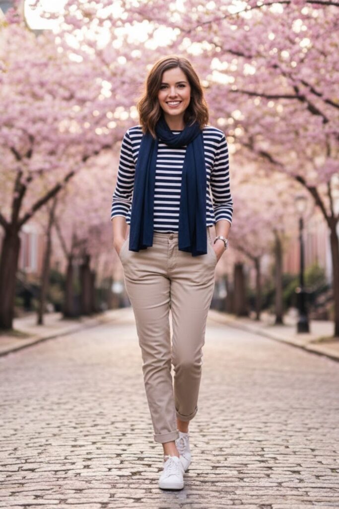 6. Striped Long-Sleeve Tee with Chinos