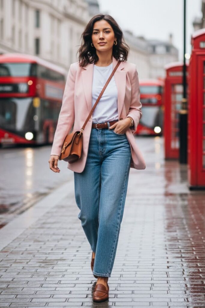 6. Wide Leg Jeans With Lightweight Blazer