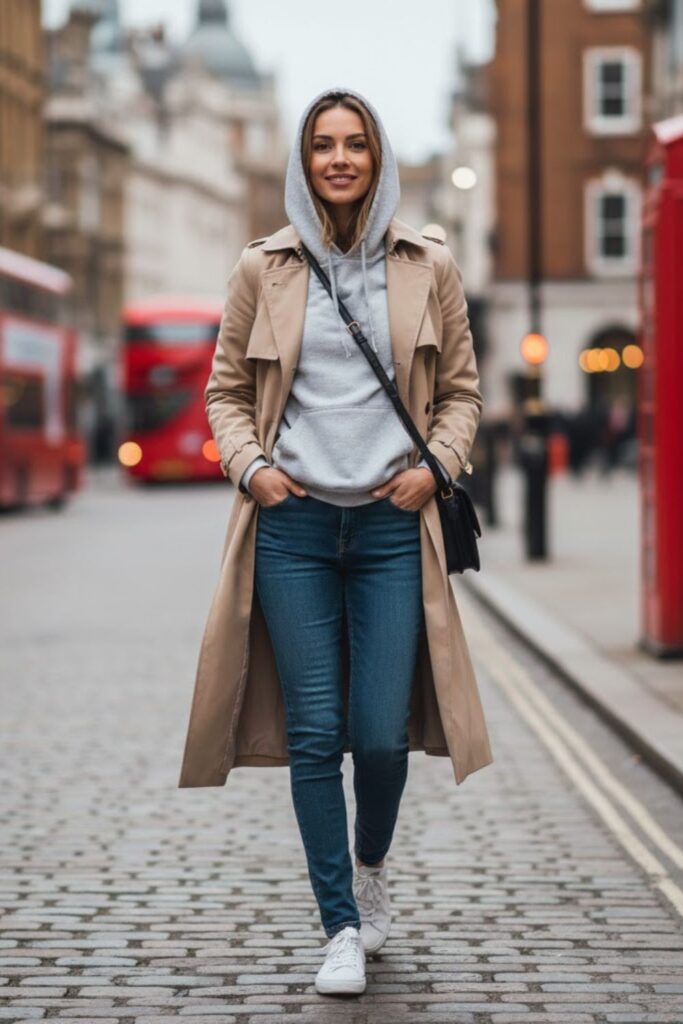 7. Hoodie Layered Under a Trench Coat