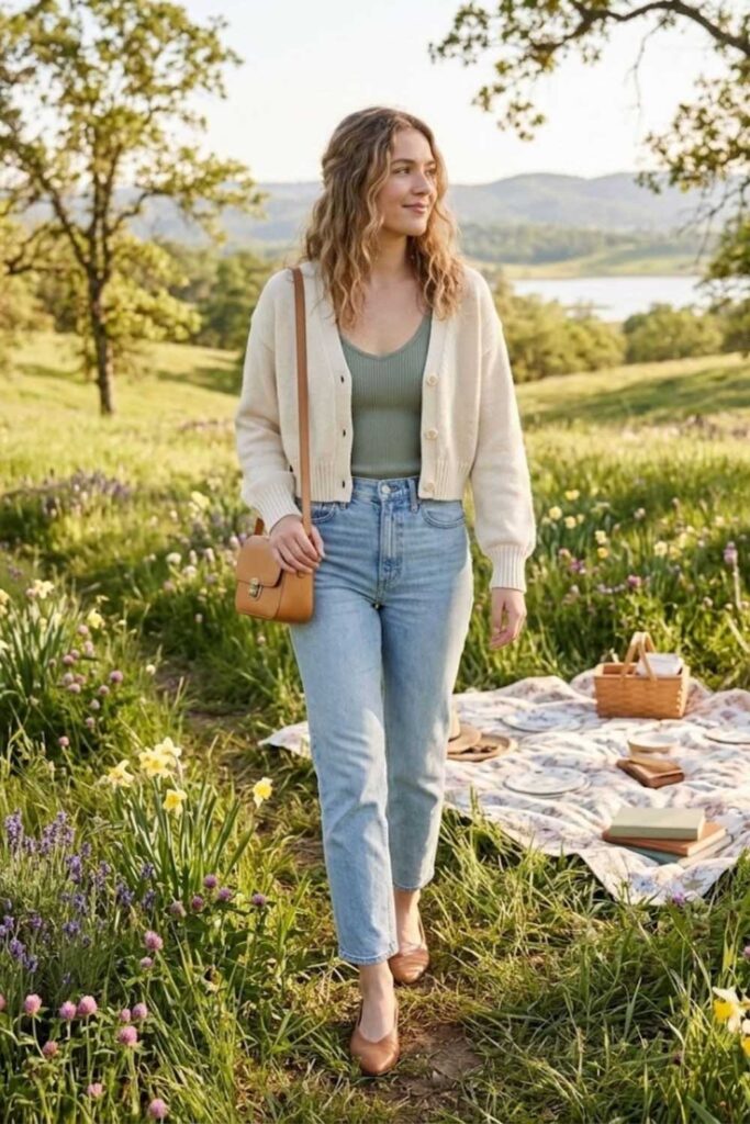 8. Cropped Cardigan with Tank Top and Jeans