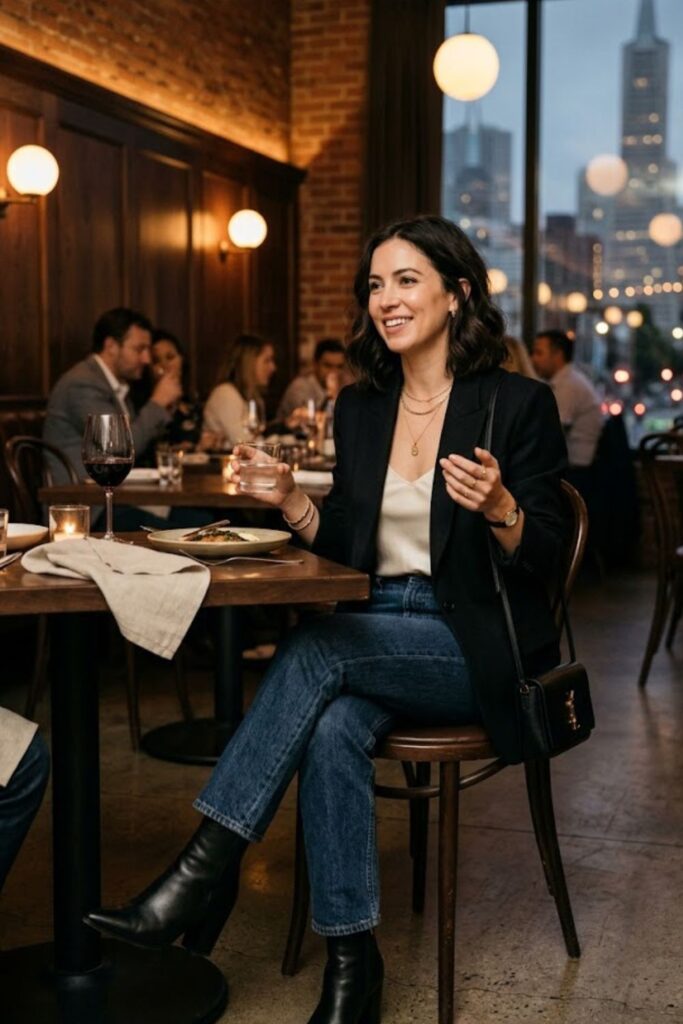 1. Blazer With Dark Jeans and Heeled Boots
