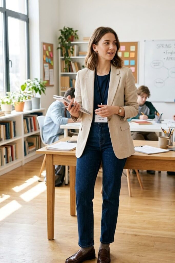1. Blazer with Straight Leg Jeans and Loafers