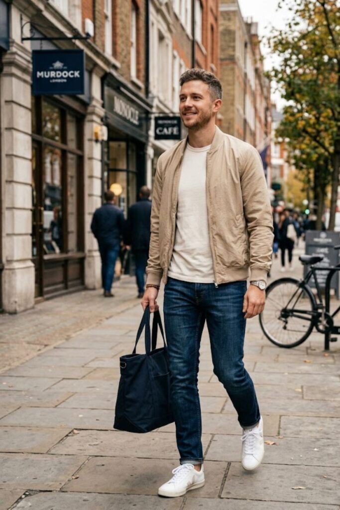 1. Bomber Jacket With Slim-Fit Jeans