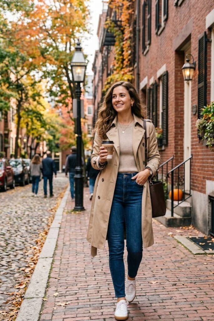 1. Classic Trench Coat With Jeans