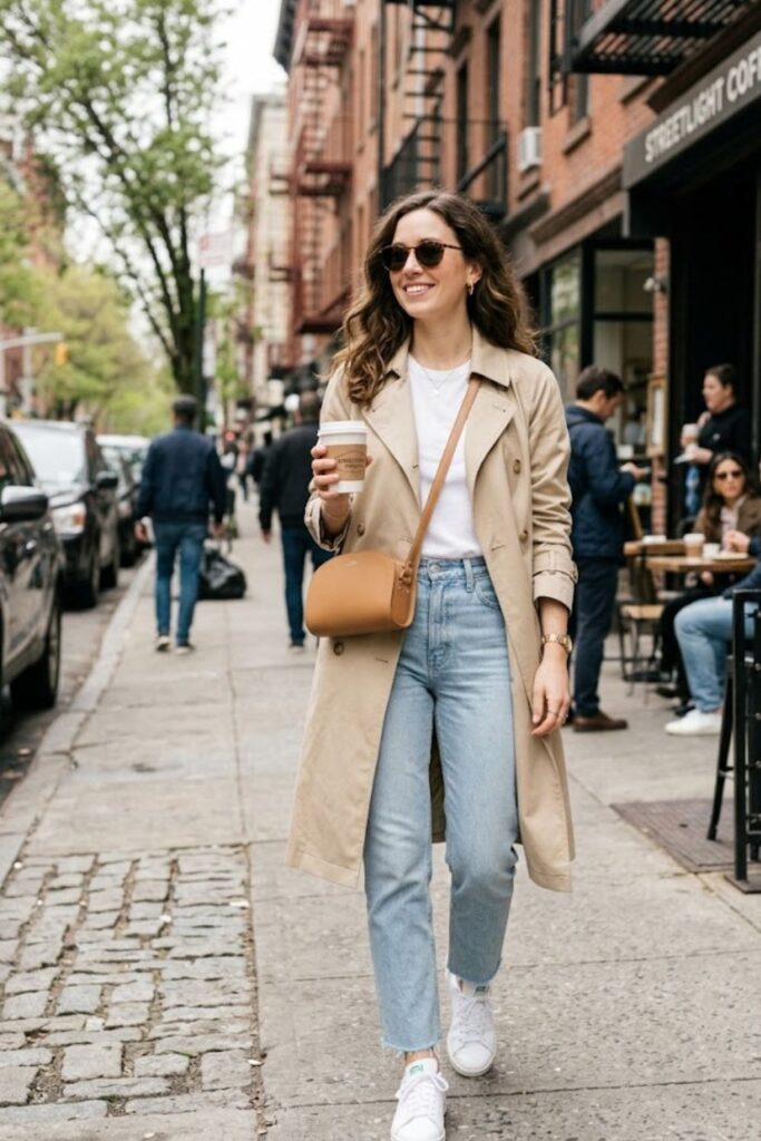 1. Classic Trench Coat with Straight Jeans