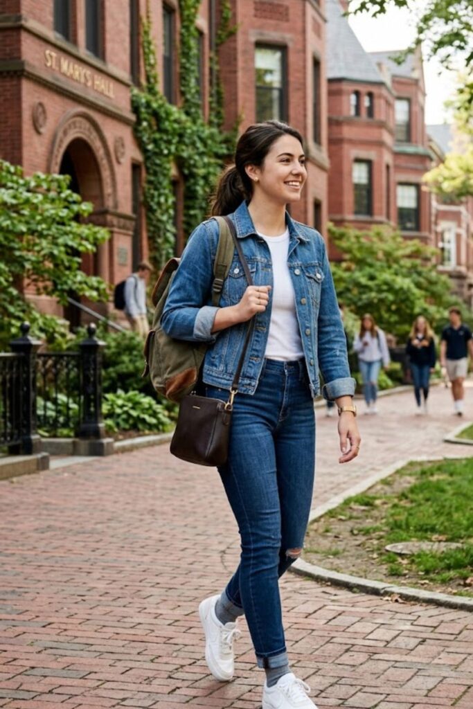 1. Denim Jacket With T-Shirt and Skinny Jeans