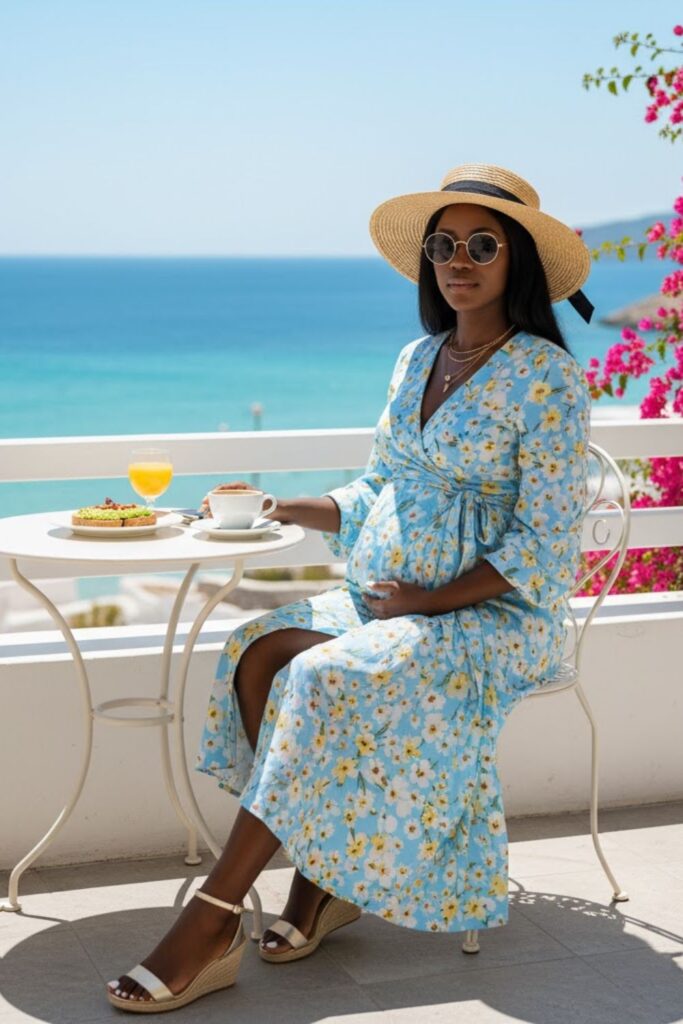 1. Floral Wrap Dress with Strappy Sandals