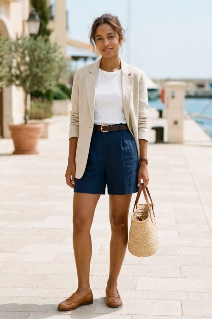 1. Linen Blazer with Tailored Shorts