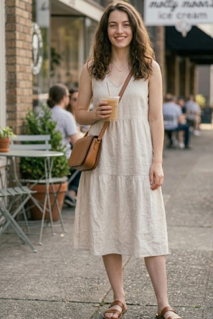 1. Linen Dress with Sandals
