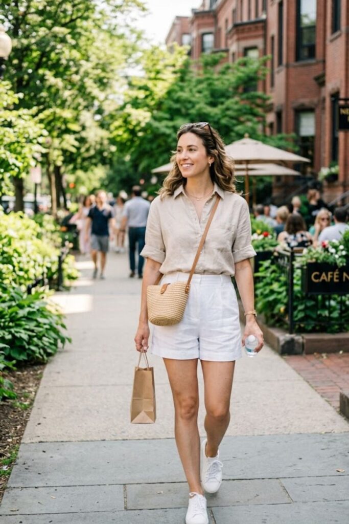 1. Linen Shirt With High-Waisted Shorts