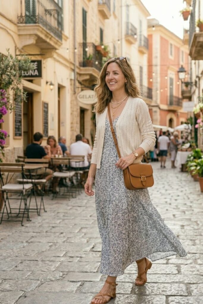 1. Maxi Dress with Lightweight Cardigan
