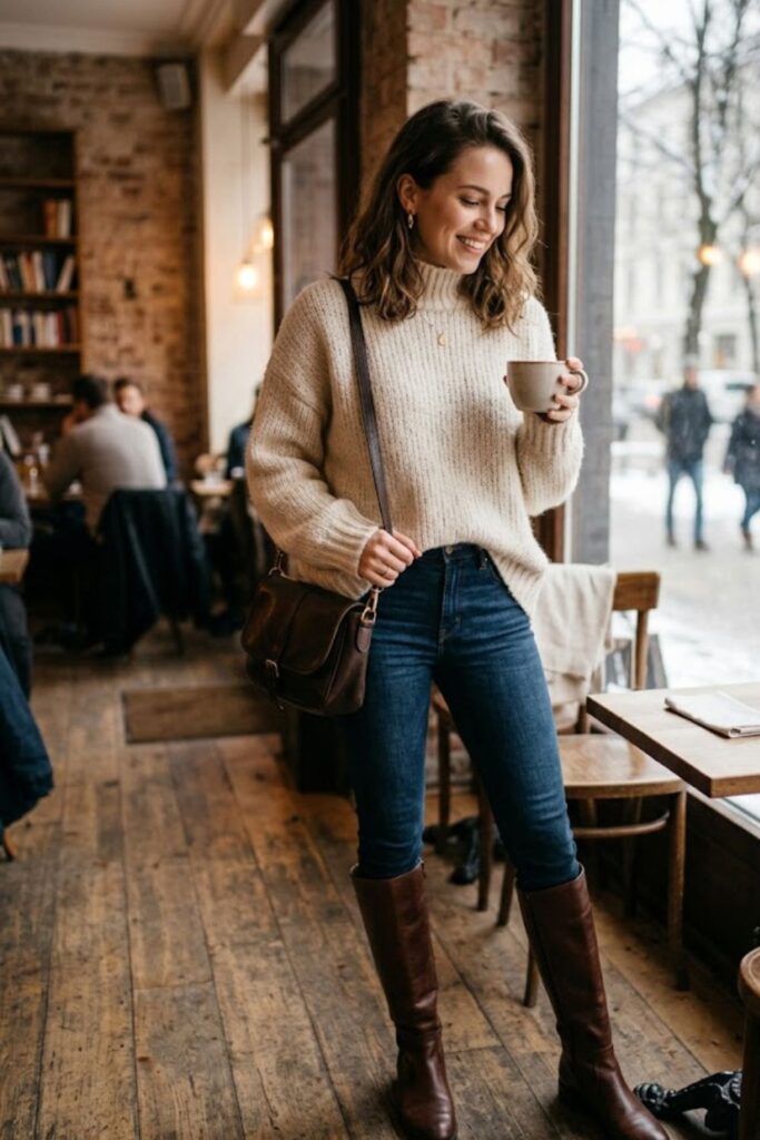 1. Oversized Sweater With Skinny Jeans and Boots