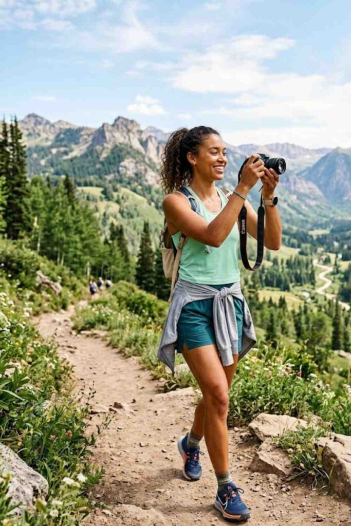1. Tank Top with Hiking Shorts and Sneakers