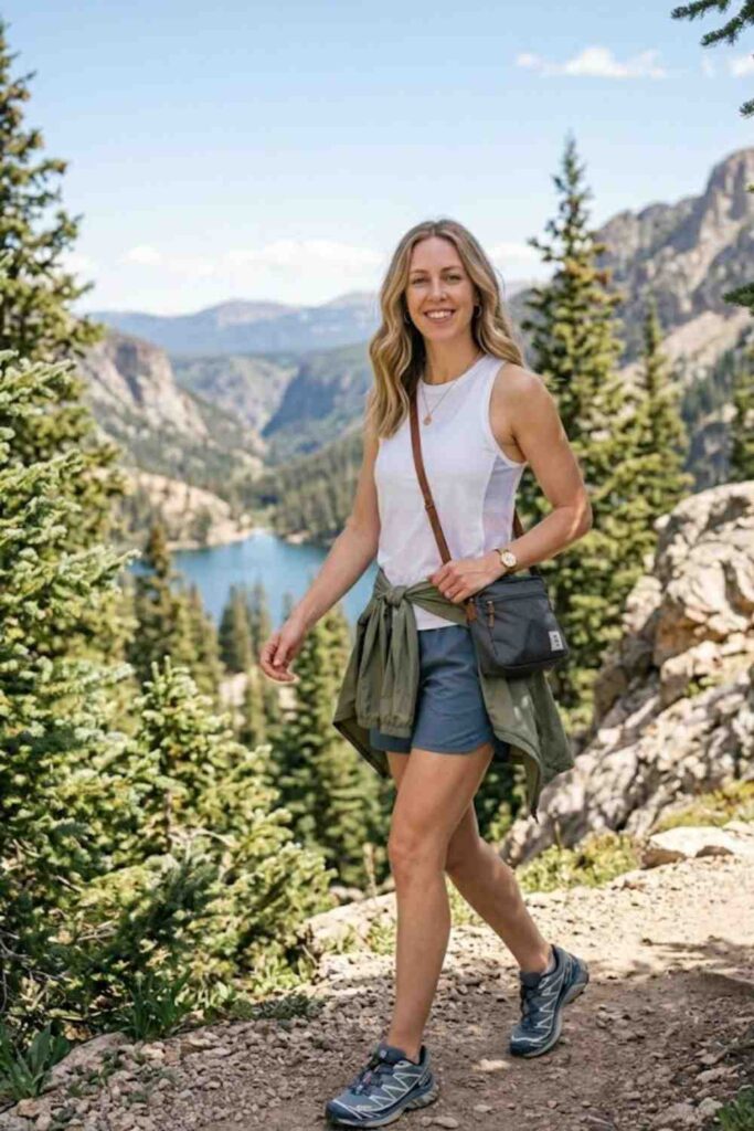1. Tank Top with Hiking Shorts and Sneakers